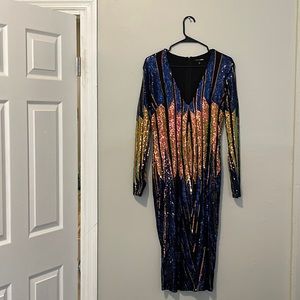 Sequin Long Sleeve Midi Dress